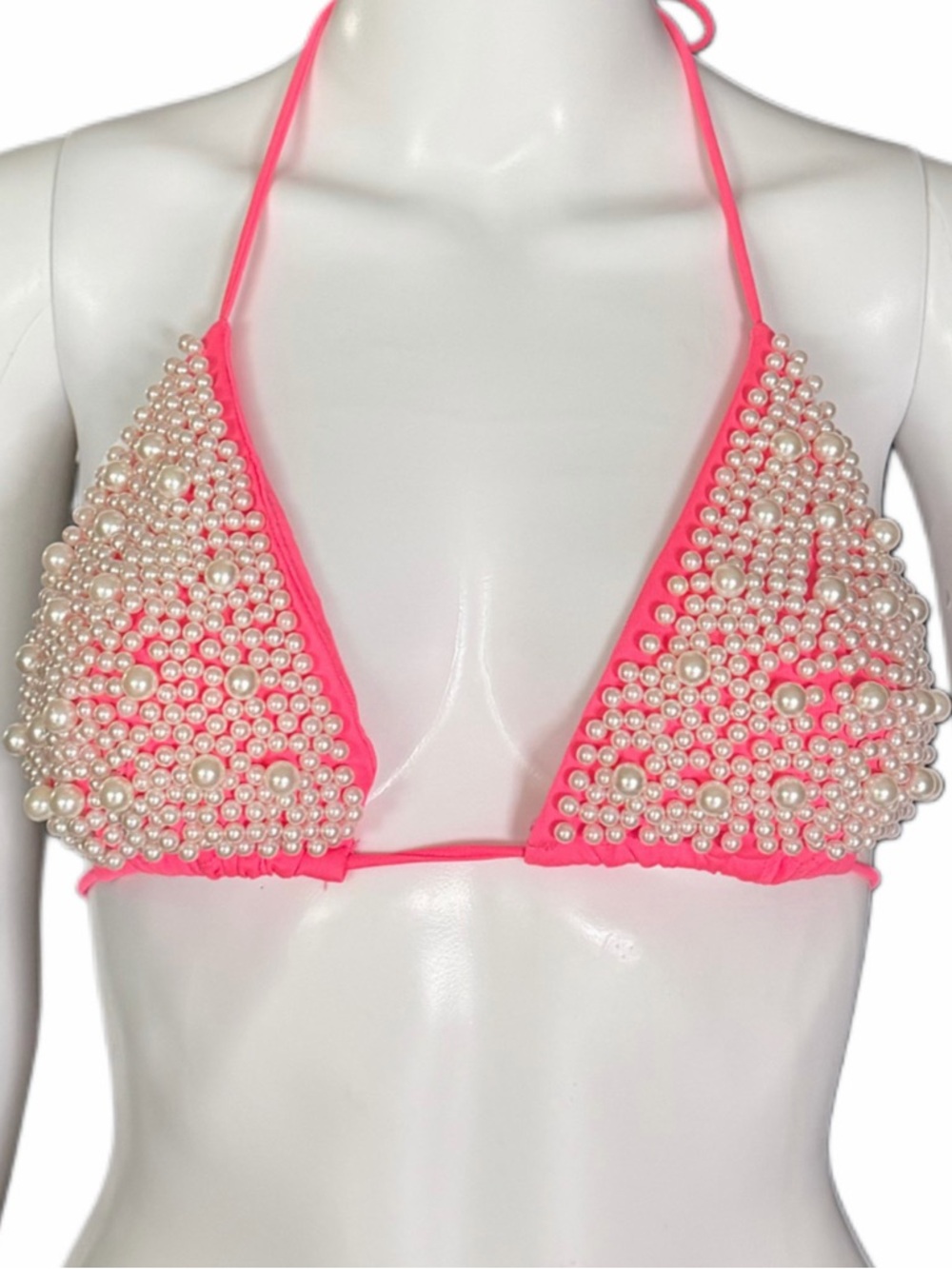 Pink Pearl Embellished Bikini Top Medium Triangle Swim Y2K Festival